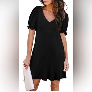 Black Puff Sleeve Dress with pockets